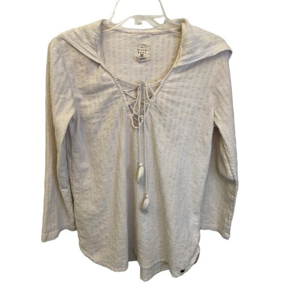Billabong Top Women's Small Hooded Long Sleeve Lace Up Boho Shirt - Picture 1 of 6